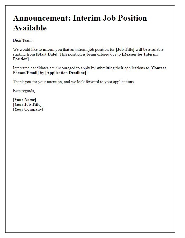 Letter template of announcement for interim job position availability