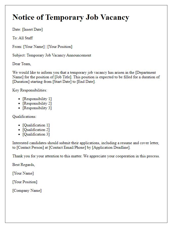 Letter template of notice for temporary job vacancy announcement