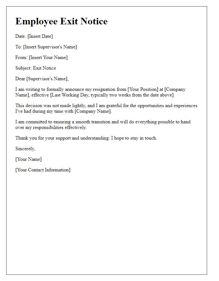 Letter template of employee exit notice