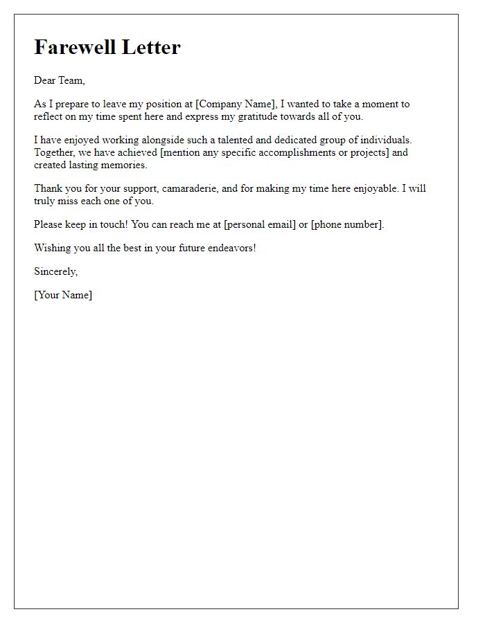 Letter template of team farewell letter