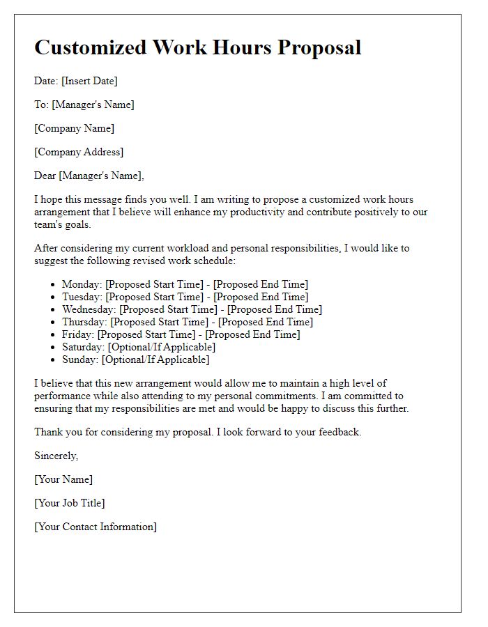 Letter template of customized work hours proposal.