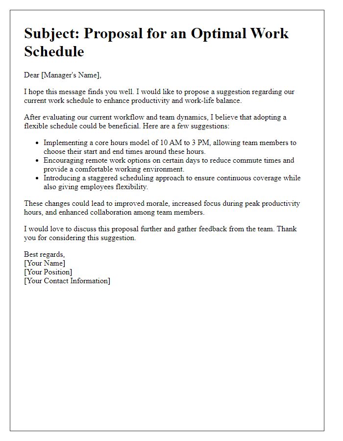 Letter template of optimal work schedule suggestion.