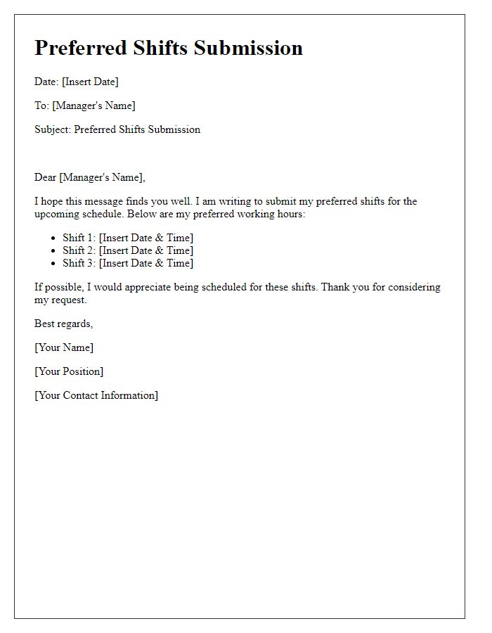 Letter template of preferred shifts submission.