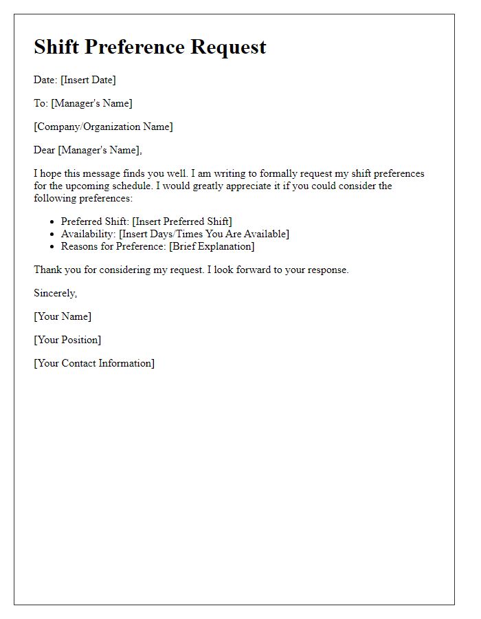 Letter template of requesting shift preferences.