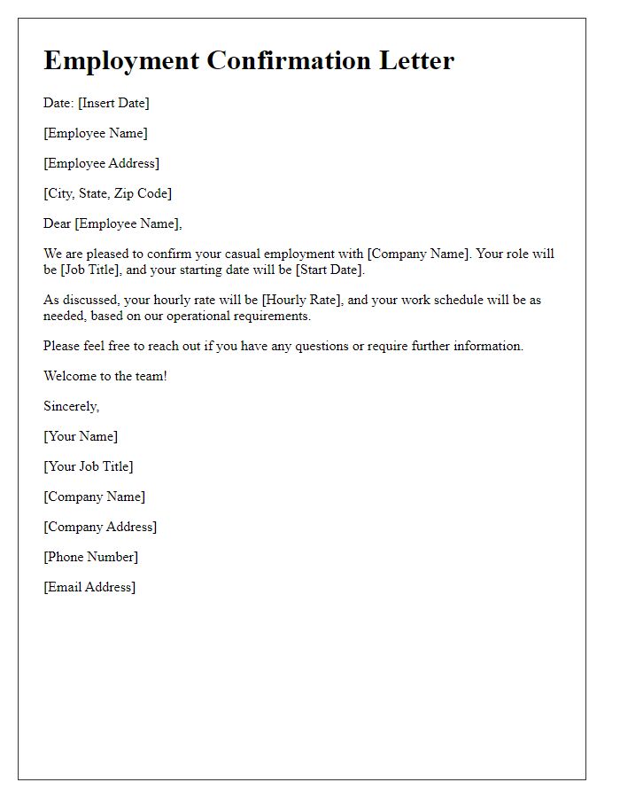 Letter template of casual employment confirmation