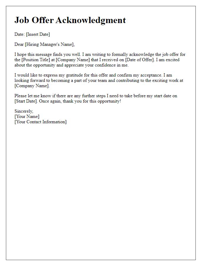 Letter template of casual job offer acknowledgment