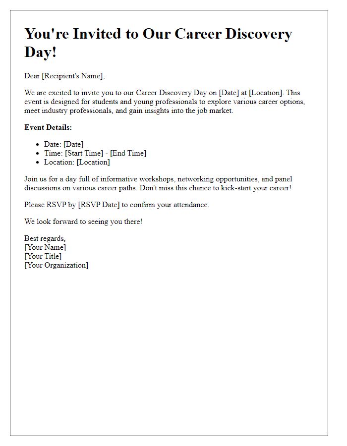 Letter template of invitation for a career discovery day