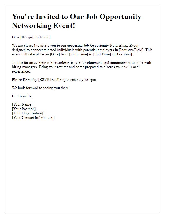 Letter template of invitation to job opportunity networking event