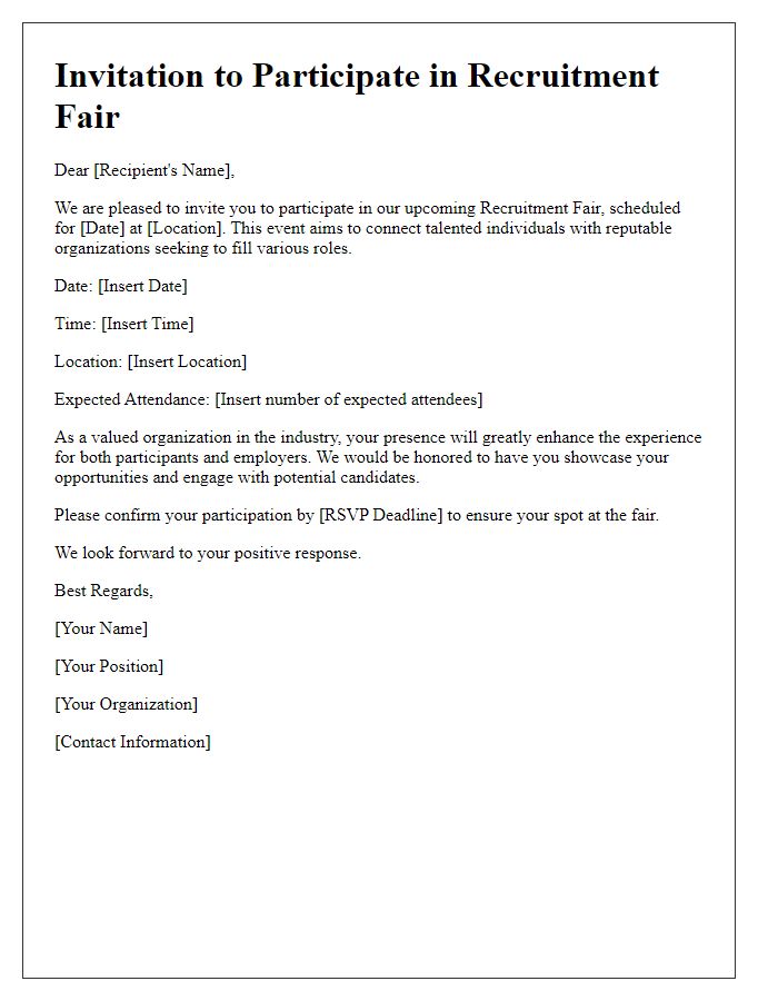 Letter template of invitation for recruitment fair participation