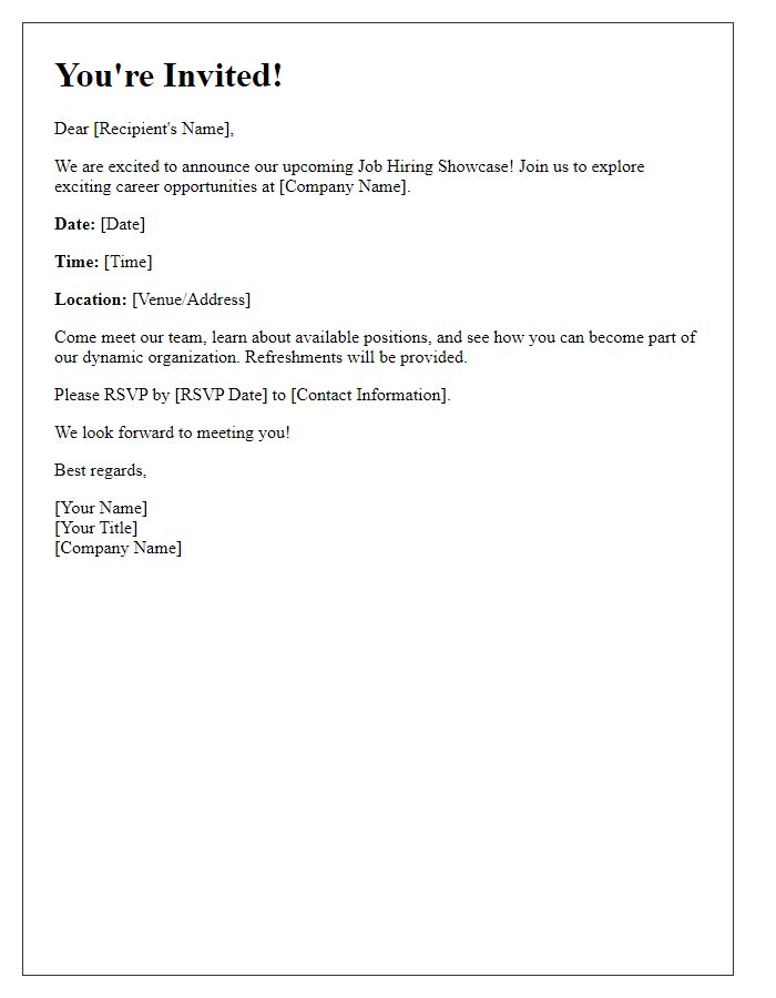 Letter template of open invitation to our job hiring showcase