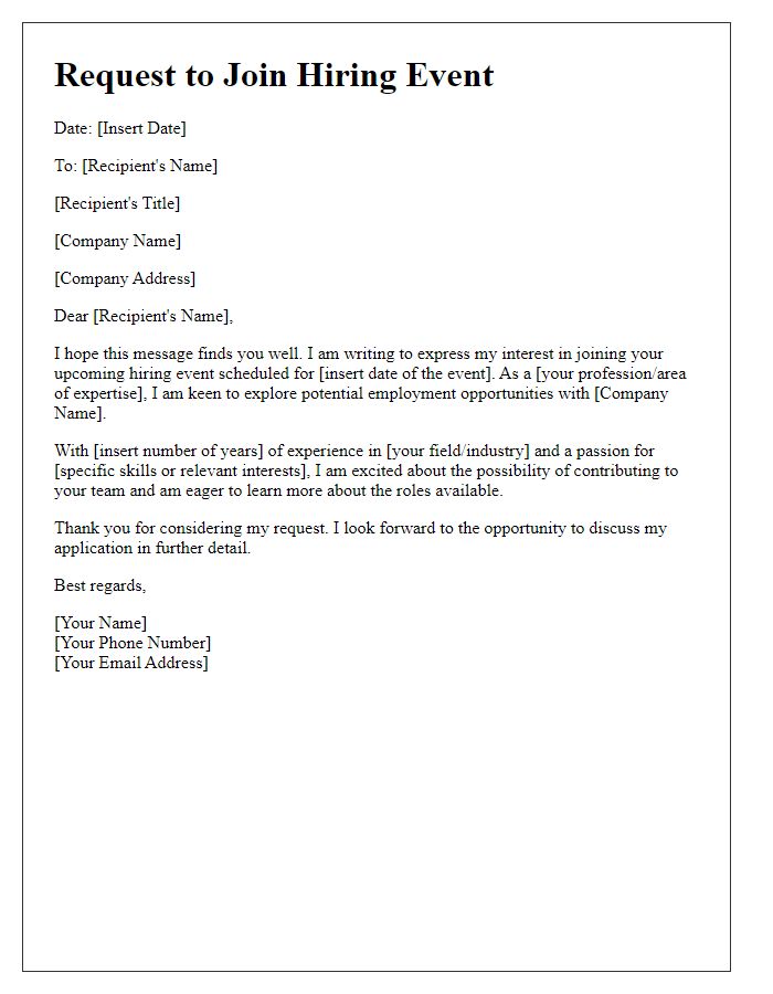 Letter template of request to join our hiring event