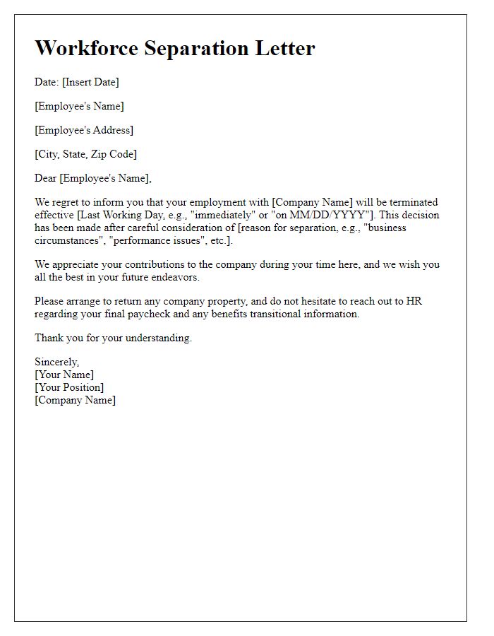 Letter template of workforce separation letter