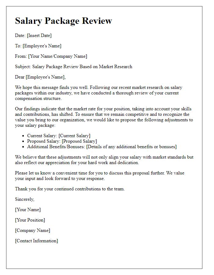 Letter template of salary package review based on market research