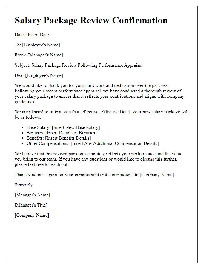 Letter template of salary package review following a performance appraisal