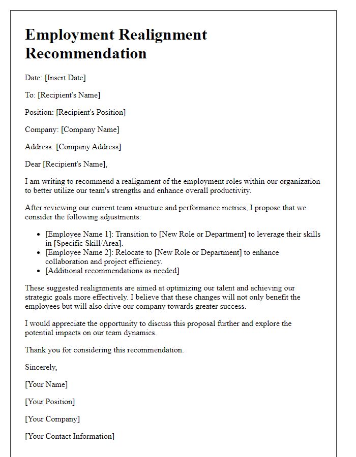 Letter template of employment realignment recommendation