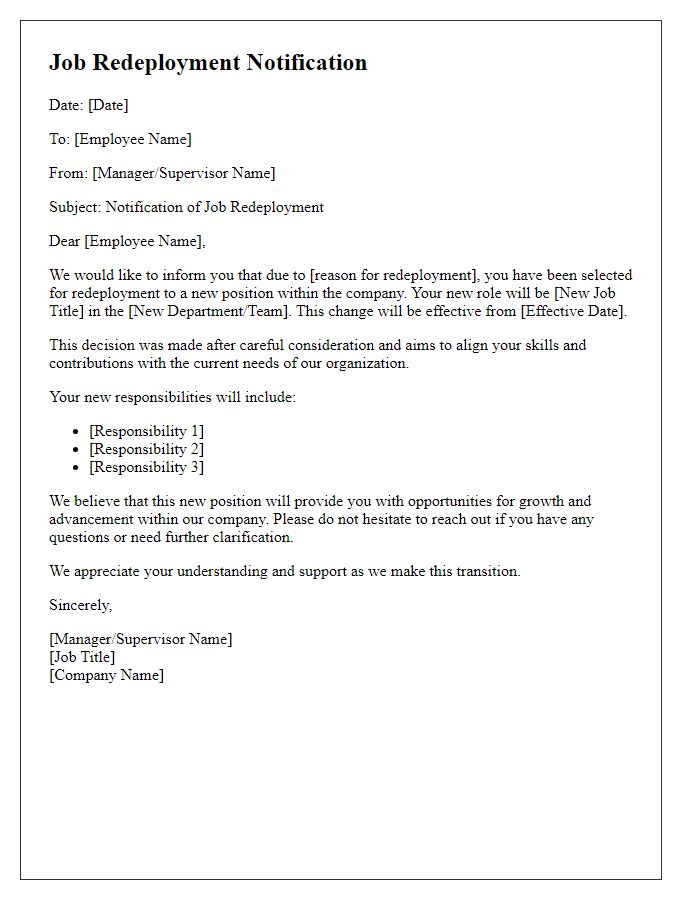 Letter template of job redeployment notification