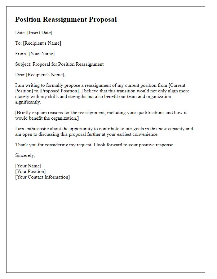 Letter template of position reassignment proposal