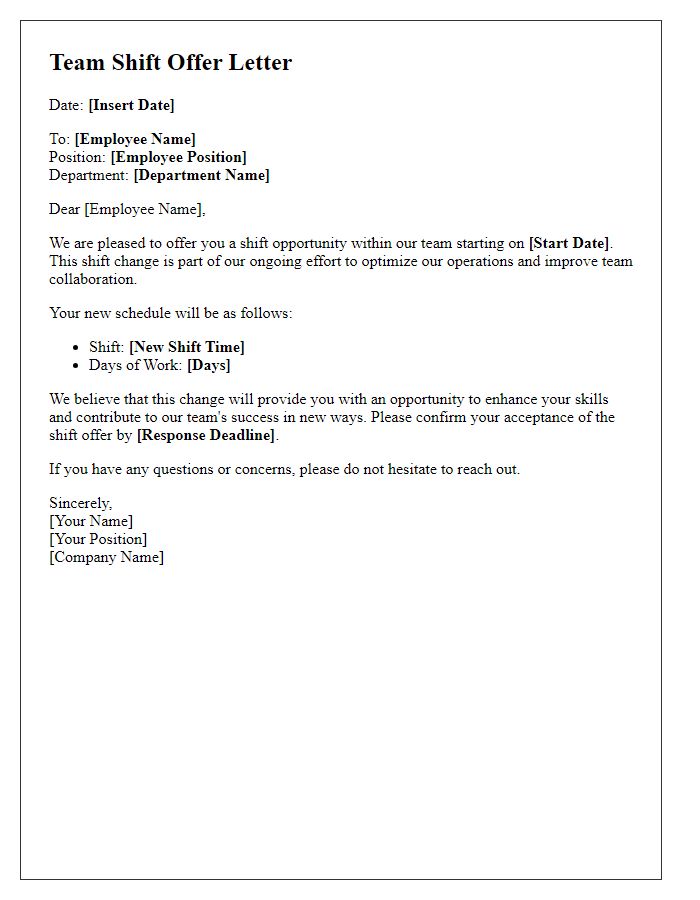 Letter template of team shift offer