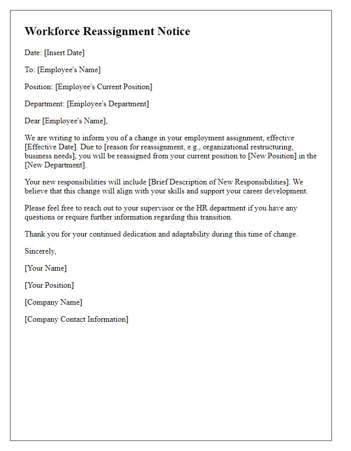 Letter template of workforce reassignment notice