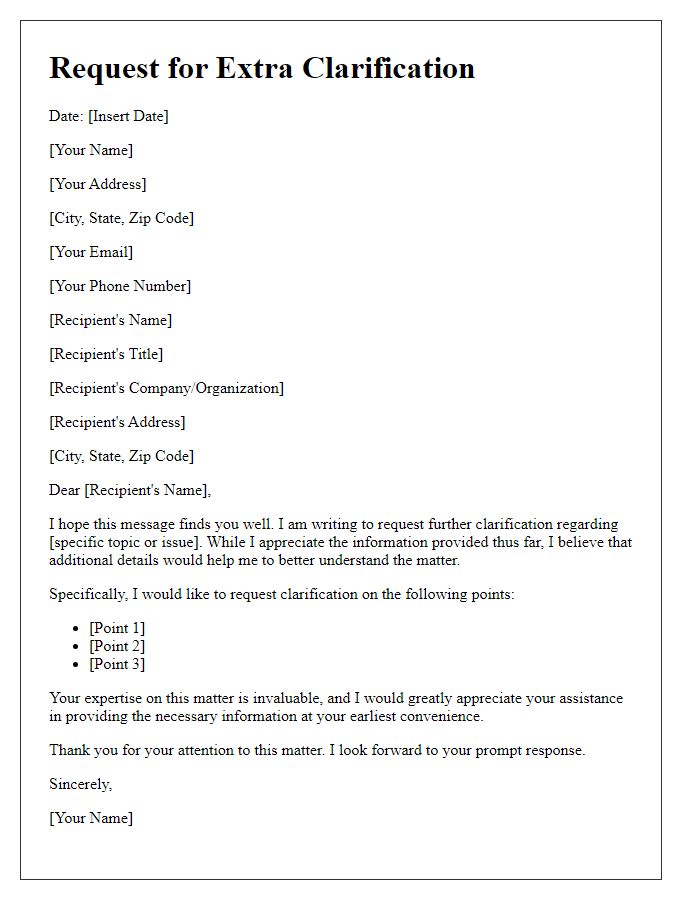 Letter template of demand for extra clarification