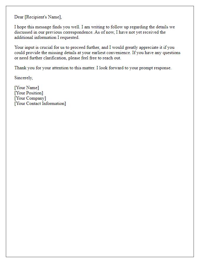 Letter template of follow-up for missing details