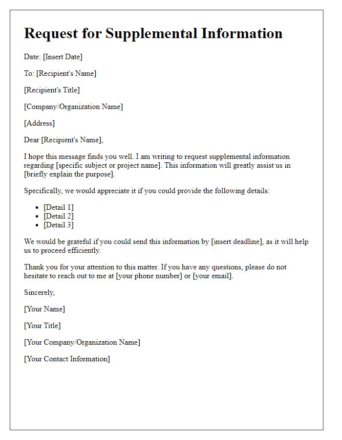 Letter template of request for supplemental information