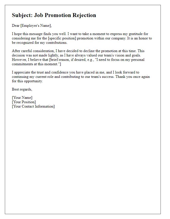 Letter template of job promotion rejection to employer