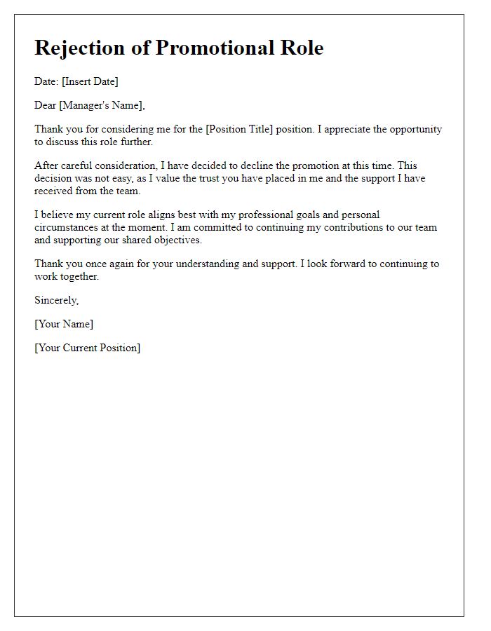 Letter template of rejecting promotional role