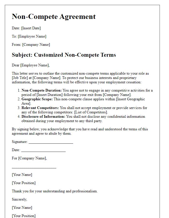 Letter template of Customized Non-Compete Terms for Specialized Roles.