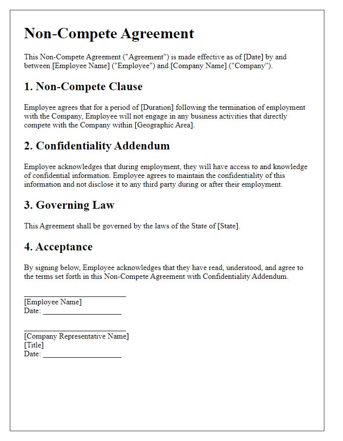 Letter template of Non-Compete Agreement with Confidentiality Addendum.