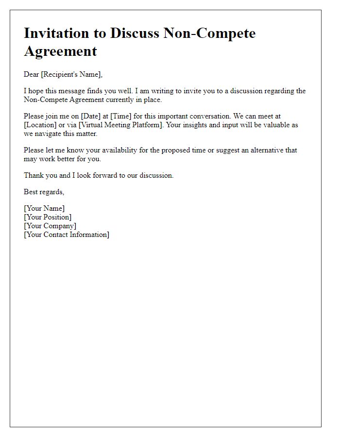 Letter template of Non-Compete Agreement Discussion Invitation.