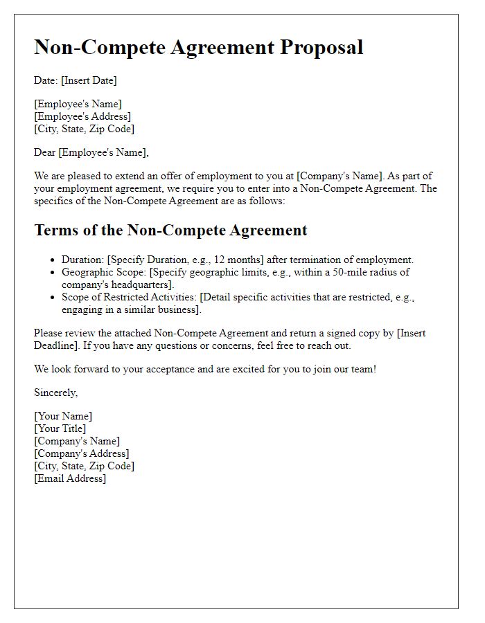 Letter template of Non-Compete Agreement Proposal for Employee.