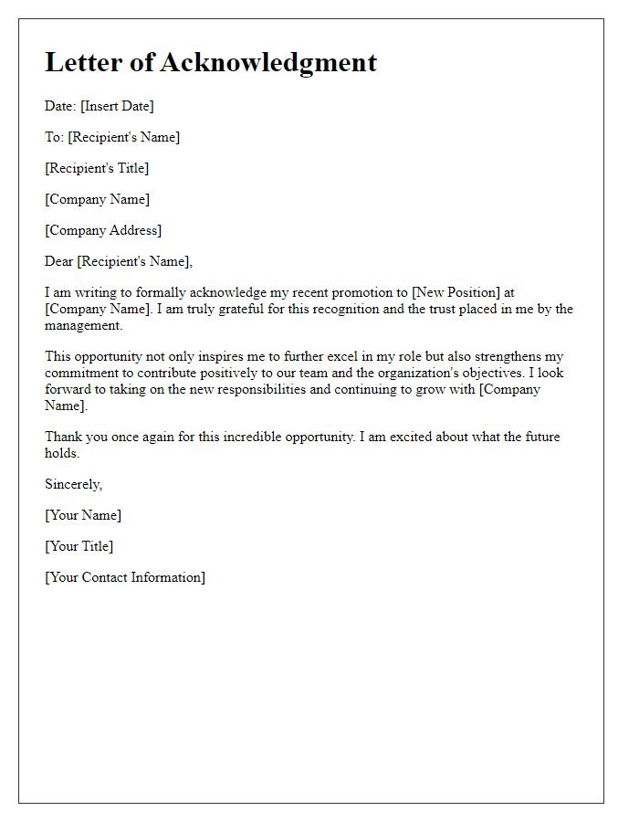 Letter template of acknowledgment for your promotion success.