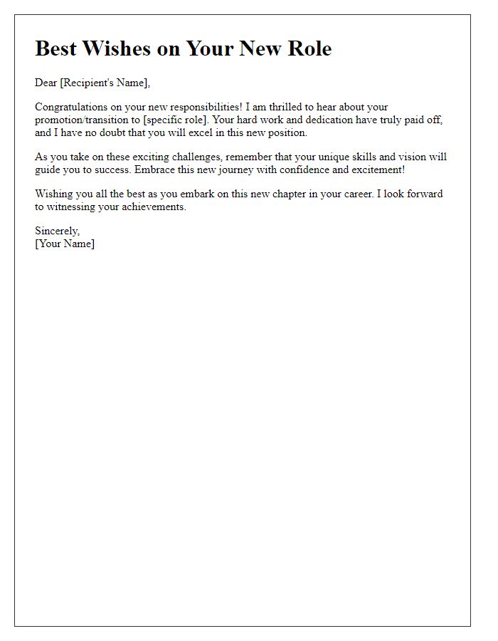 Letter template of best wishes on your new responsibilities in your role.