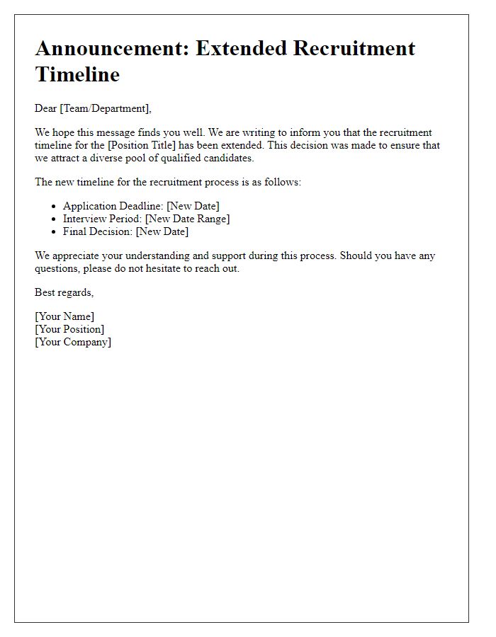 Letter template of announcement for extended recruitment timeline