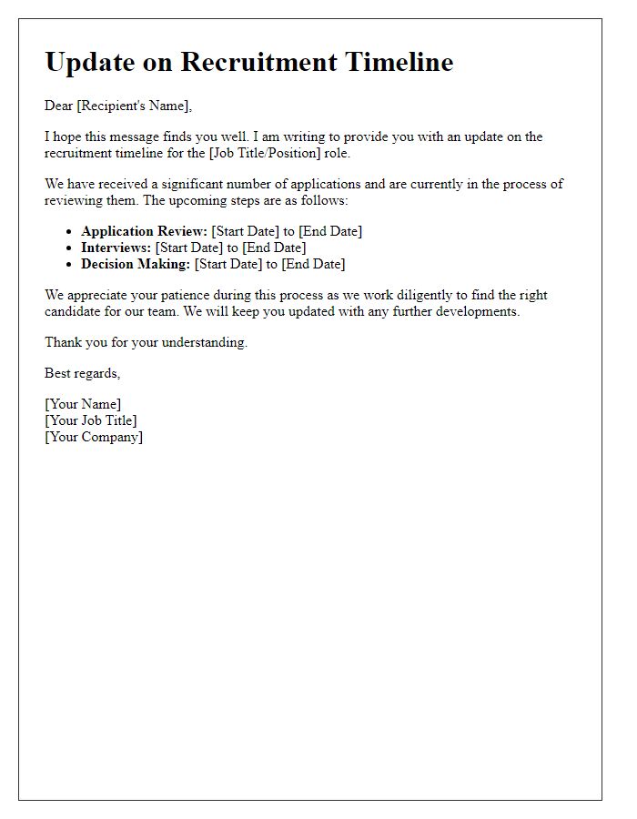 Letter template of update on recruitment timeline