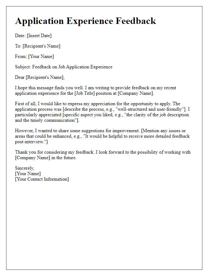 Letter template of application experience feedback