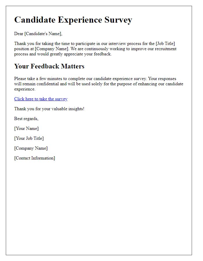 Letter template of candidate experience survey
