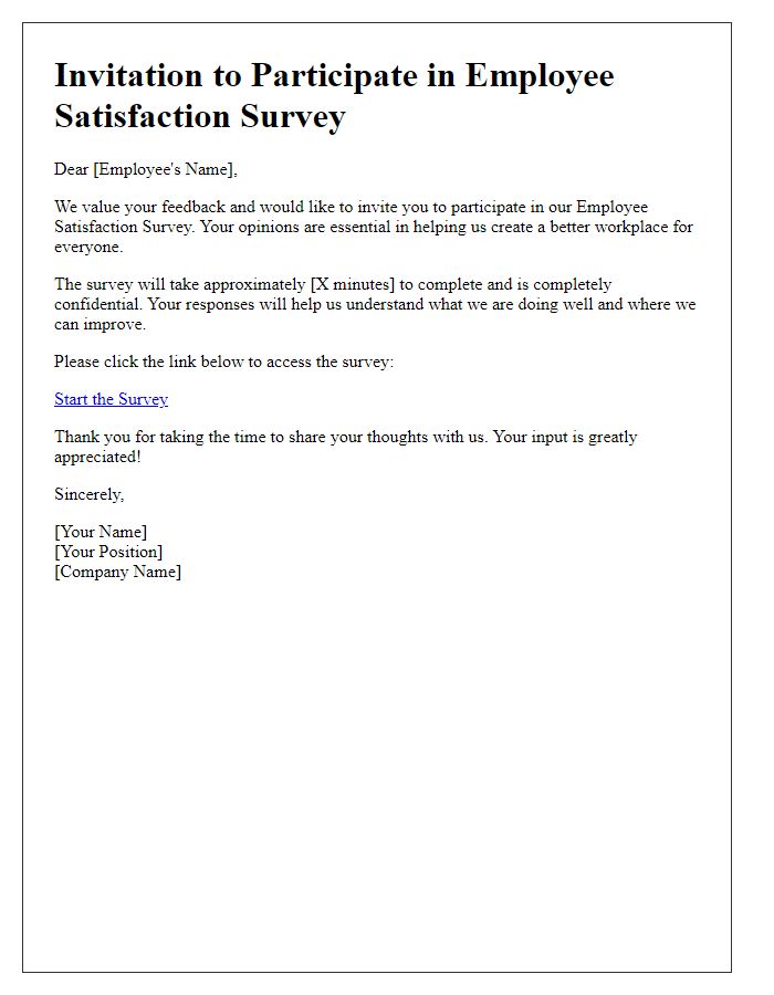 Letter template of employee satisfaction survey invitation