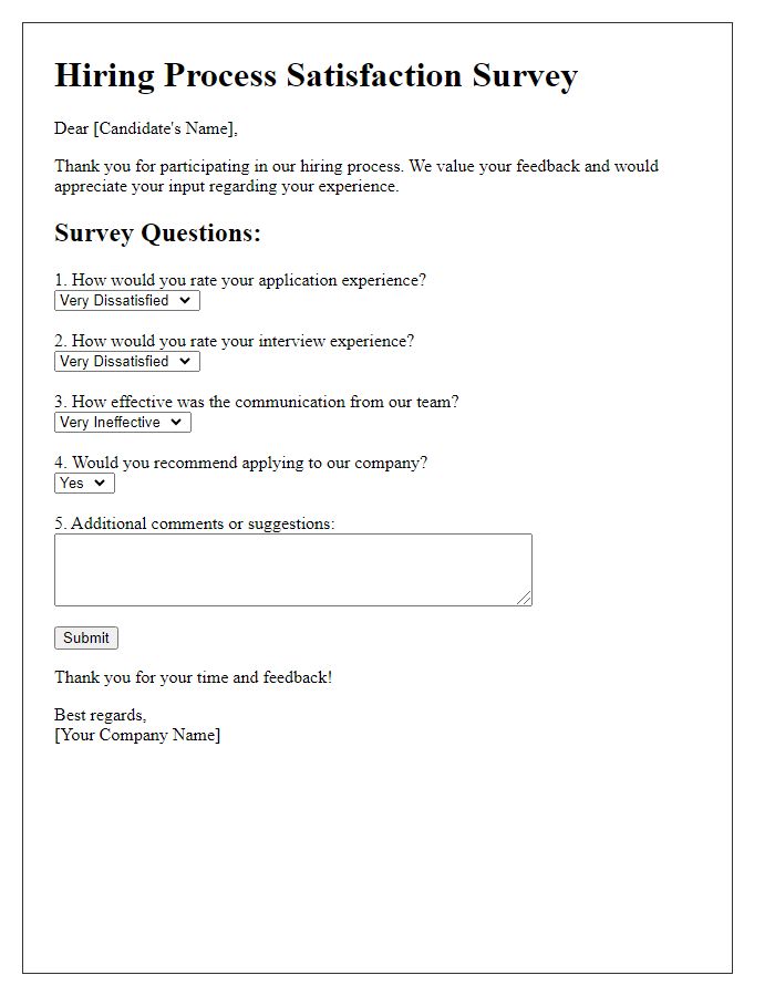 Letter template of survey on hiring process satisfaction