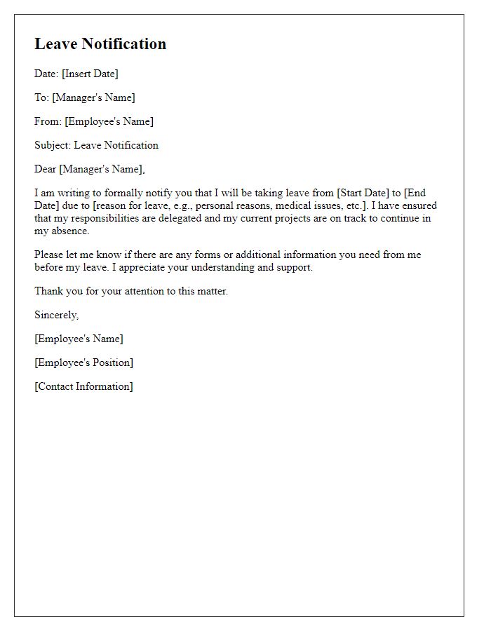 Letter template of employee leave notification.