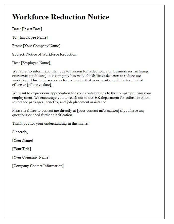 Letter template of workforce reduction notice.