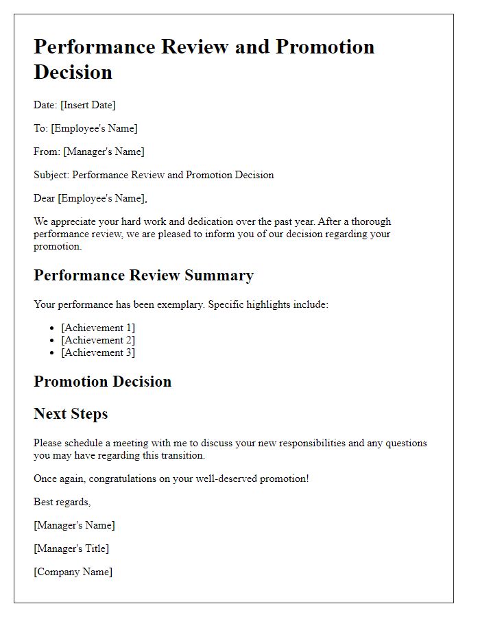 Letter template of Performance Review and Promotion Decision Communication