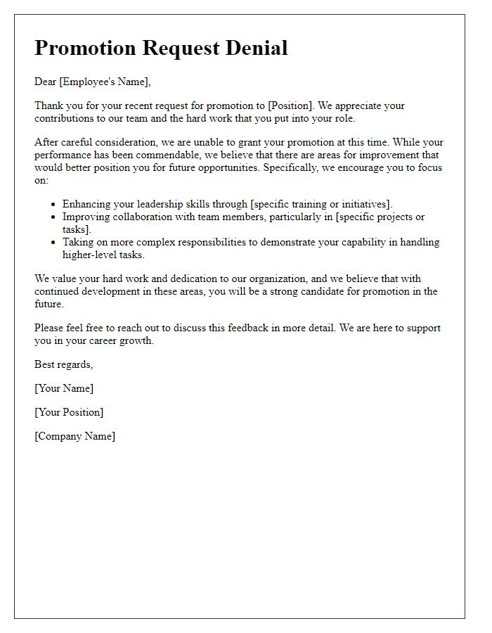 Letter template of Promotion Request Denial with Constructive Feedback