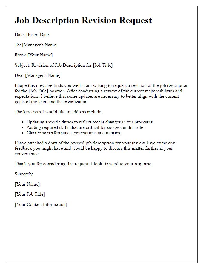 Letter template of job description revision