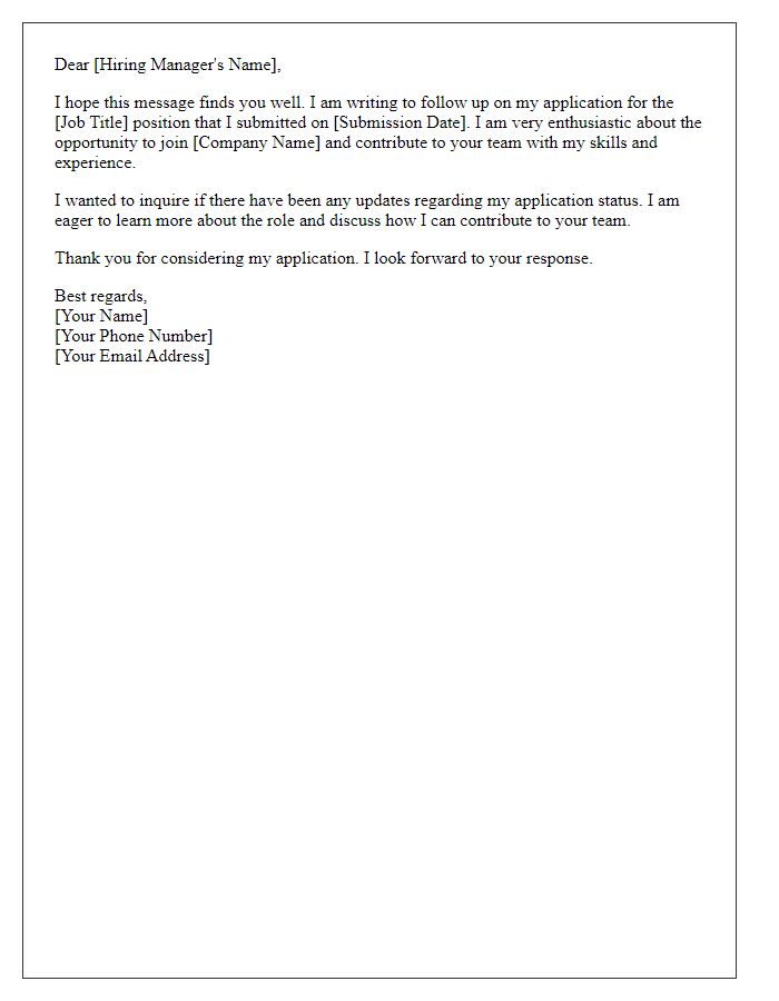 Letter template of follow-up on job application progress.