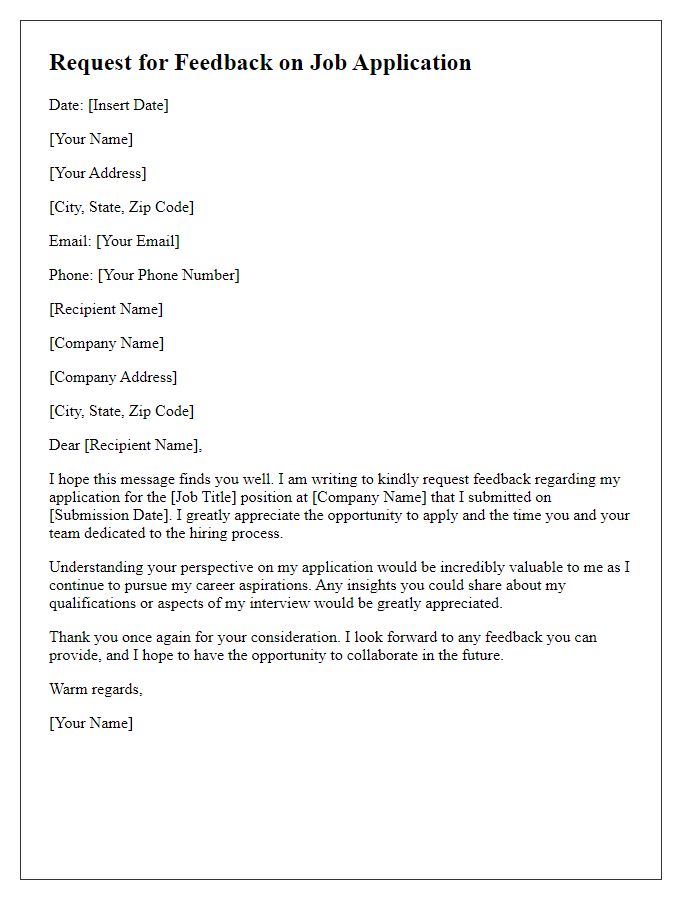 Letter template of request for feedback on job application.