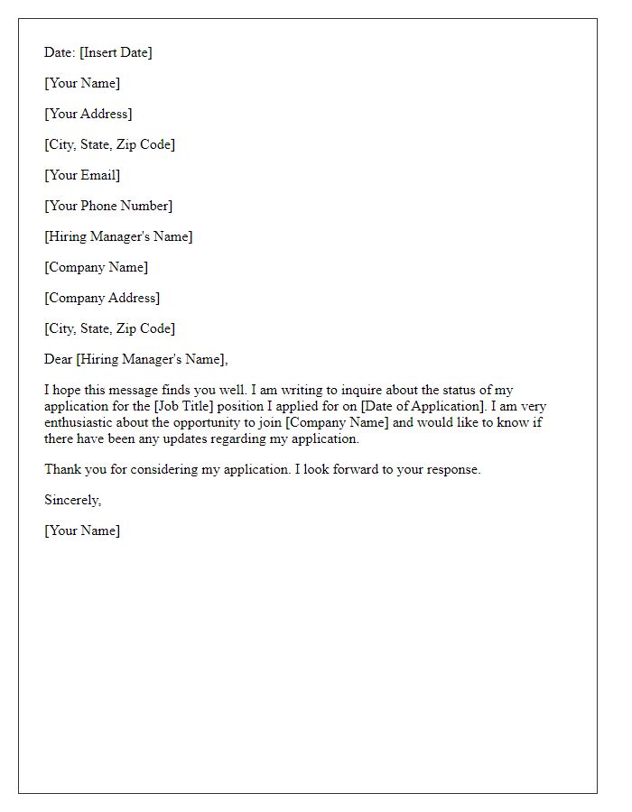 Letter template of requesting confirmation on job application status.