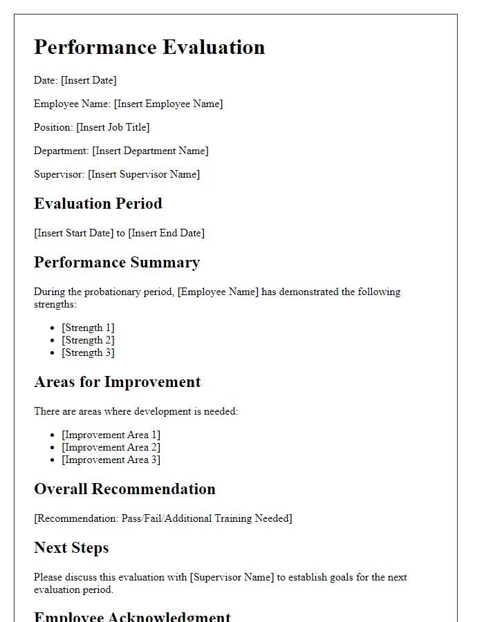 Letter template of employment probation performance evaluation.