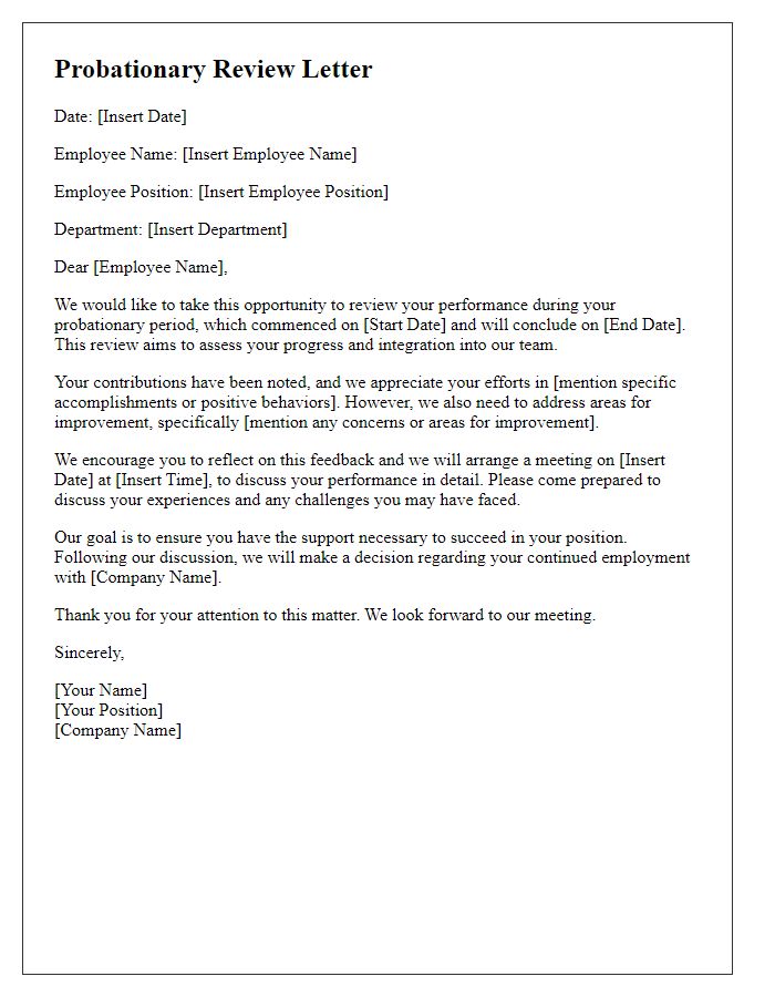 Letter template of employment probation review process.